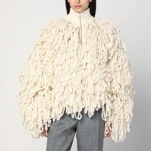 Stella Mccartney Women's White Wool Bomber Jacket With Fringes